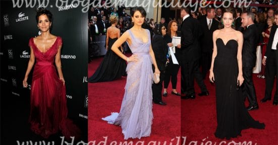 Halle Berry, Mila Kunis y Angelina Jolie luciendo modelos de alta costura de Elie Saab 